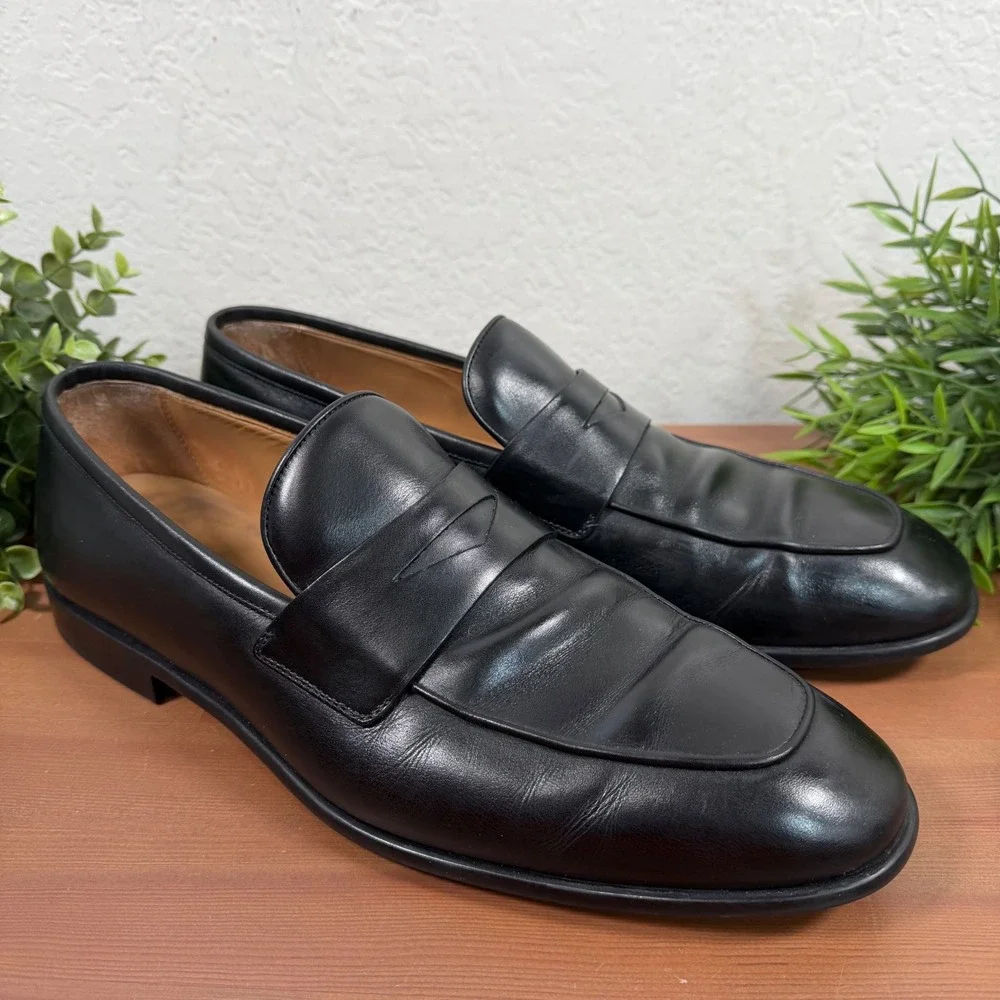Salvatore Ferragamo Mens Penny Loafers Black Leather Slip On Shoes Size 10 EE